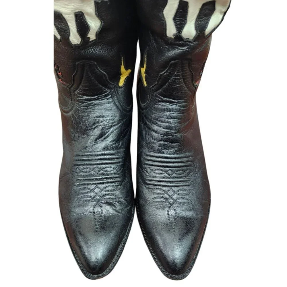 Larry Mahan Vintage Rare Rodeo Black White Red Cowgirl Cowboy Western Boots 7 B